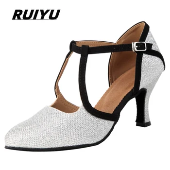 New Latin Dance Shoes Ladies Salsa Tango Ballroom Party High Heels Black Silver Summer Closed Toe Women's Shoes Dancing Shoes 1
