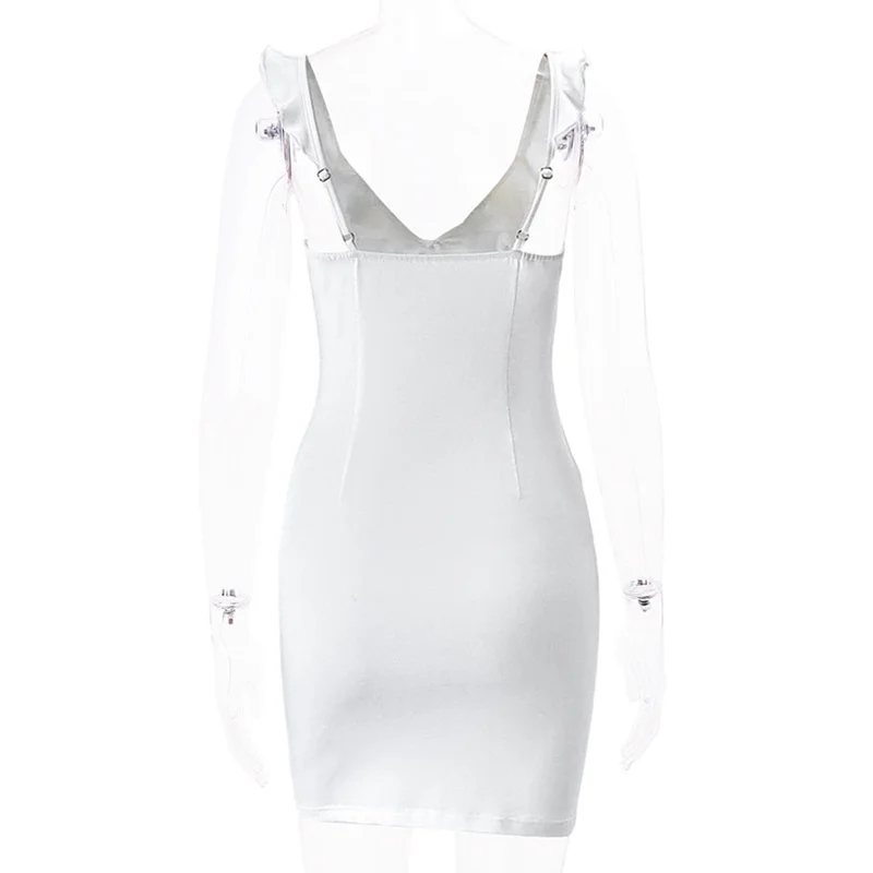 Vestido de verano Y2K para mujer, color liso, con volantes, escote en V profundo, lazo, dobladillo con abertura, minivestido ajustado, años 2000, vestidos de fiesta para salir
