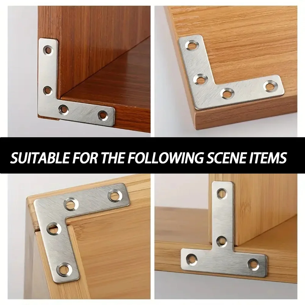 10 pieces of stainless steel and black paint thickened corner code, 1.97in l and t square code, triangular flat connector, fixed