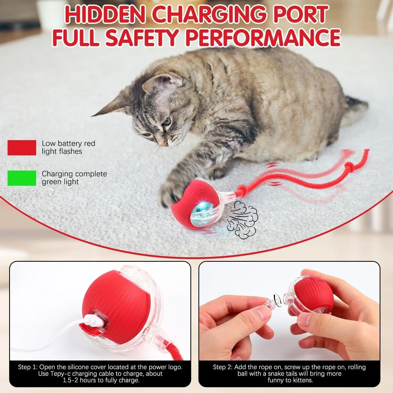 Interactive Cat Toys Ball Automatic Rolling Rechargeable Smart Obstacle Avoid Running Toys for Energetic Indoor Cats 11 S09b2e67d582d42869e4ef6b2abf1437dm