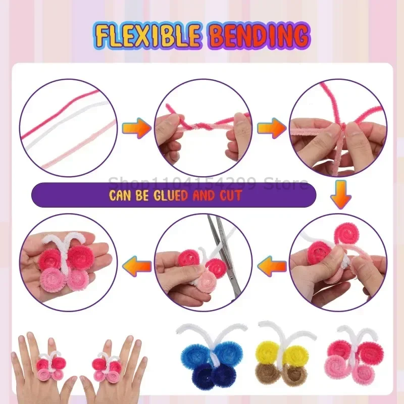 Chenille Wire Pipe Cleaners Creative Colorful Stems DIY Plush Stem Wired Twist Stick Hair Strip Kid Handmade