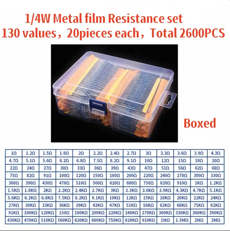 1/4W 1/2W 1W 2W 3W Resistor Set Resistance 1% 1/4W 1/2W 1W 2W 3W Metal Film Resistors Kit Ohm Electronic Components Kit - Image 8