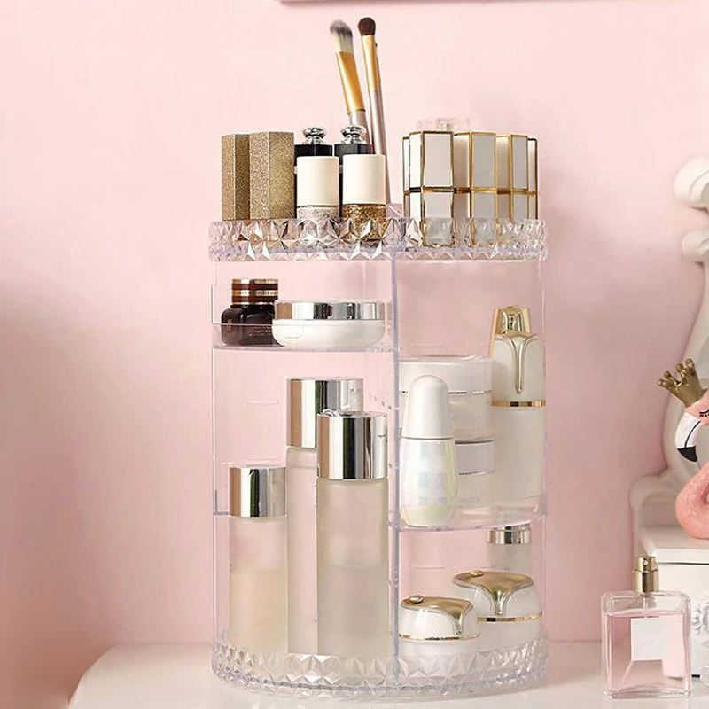 360度 Rotating Transparent Cosmetic Storage Box, Desktop Dressing Table, Skincare Products, Lipstick Brushes, Storage Rack 3