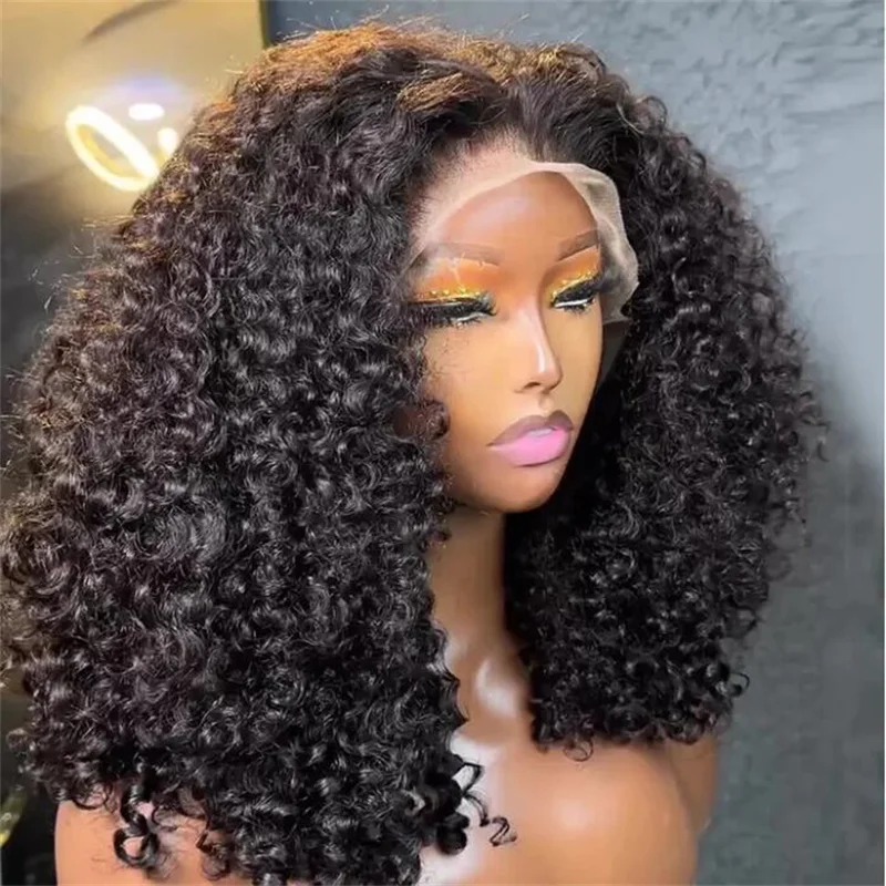 Soft 26"Long Black 180%Density Preplucked Kinky Curly Lace Front Wigs For Women Baby Hair Glueless Heat Resistant Daily Wear