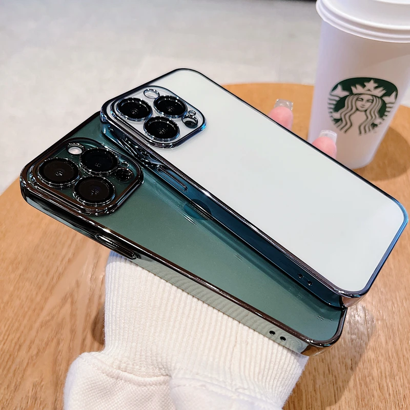 cool iphone 12 pro max cases Luxury Alpine Green Plating Clear Bumper Case For iPhone 11 12 13 Pro Max Mini XR X XS 7 8 Plus SE Silicone Shockproof TPU Cover iphone 12 pro max silicone case