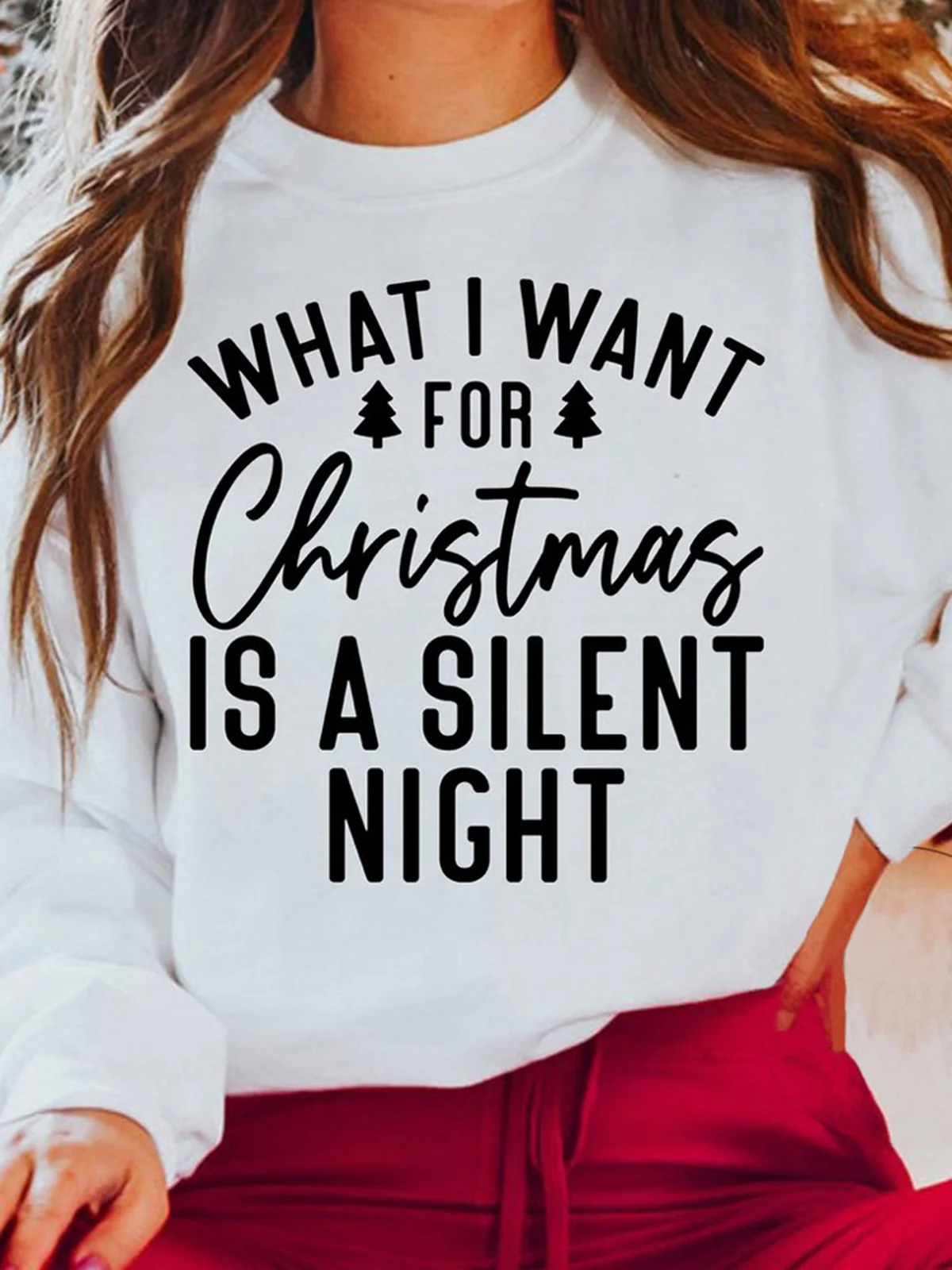 

What I Want For Christmas Is A Silent Night Sweatshirt Vintage Fashion Women Comfy Autumn Casual Vacation Party Tops