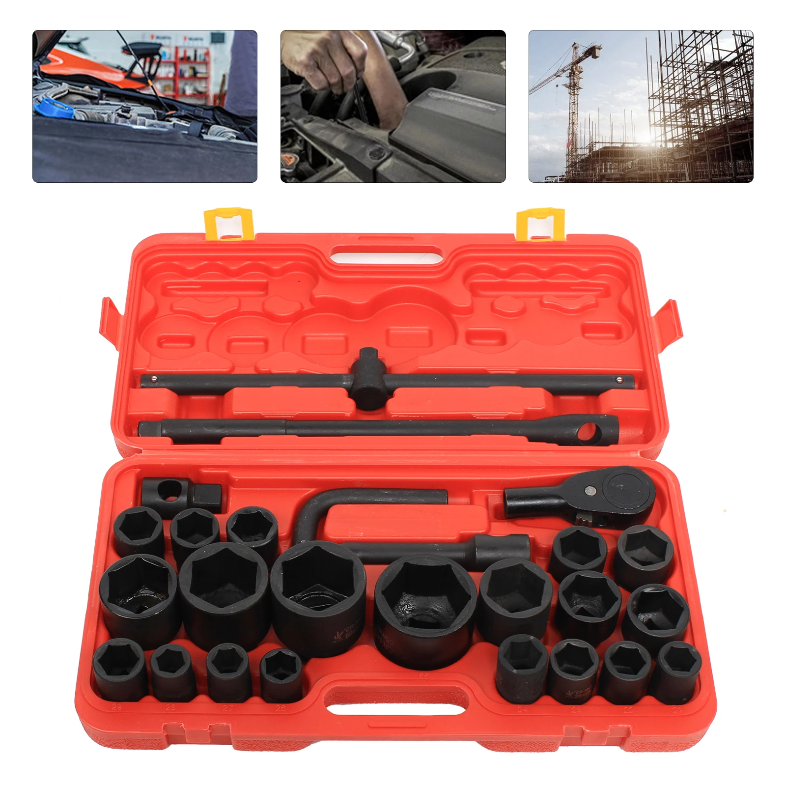 Explosion-proof Sleeve Kit 26pcs 3/4"&1" Impact Socket Set 21-65mm Sleeve Used for Home Auto Repairs Mechanical Devices