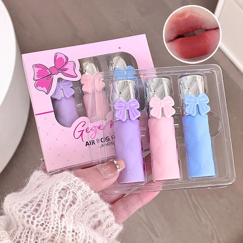 Gege Bear Air Matte Lip Mud Set Matte Color Lip Glaze Mud Three in a Box lip gloss,lip makeup,lip glaze