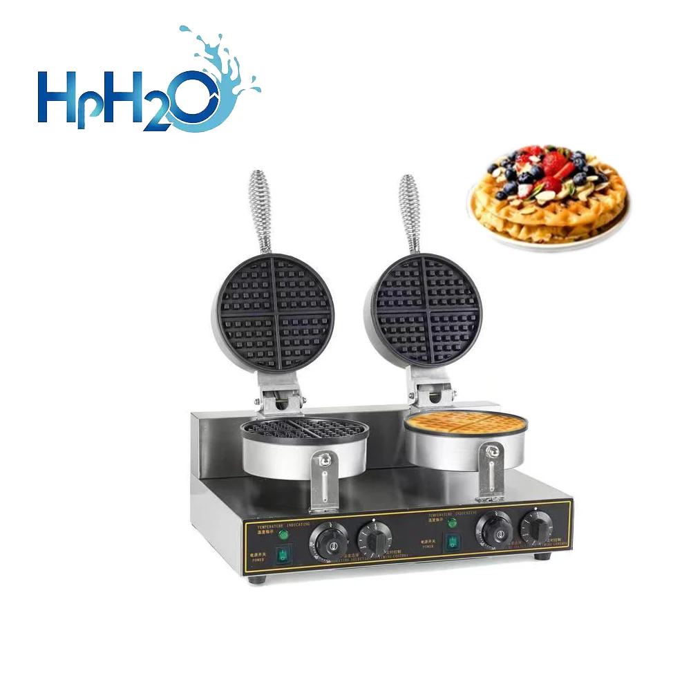 

Commercial Electric Double Heads Waffle Maker Nonstick Plate Cake Baking Machine Round Waffle Ice Cream Cone Maker