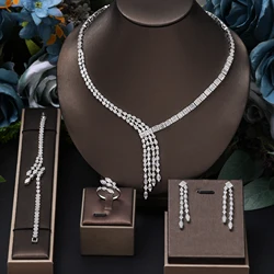 Elegant 4PCS Jewelry Set for Women Cubic Zirconia Necklace Earrings American Wedding Party Dubai Bridal Jewelry Set Gift