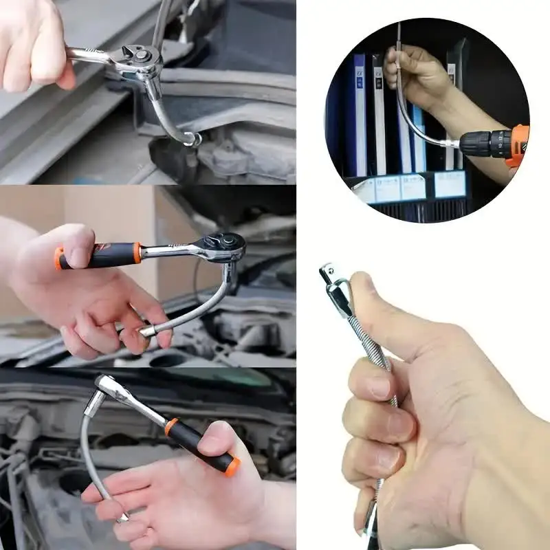GOXAWEE Wrench Sleeve Extension Rod Socket Wrenches Drive Head Bendable 1/4 3/8 1/2 Drive Flexible Socket Extension Bar 3pcs ratchet head wrench set ratchet wrench hardware hand tools
