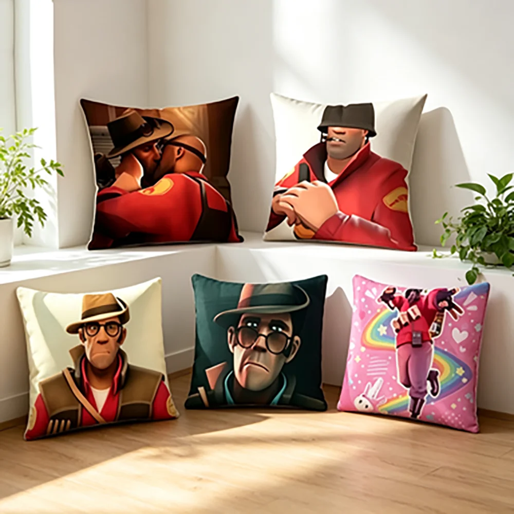 TF2 게임 테마 핫 티팀 F-포트리스 2 소파룸 장 보이지 않는 지퍼가 있는 짧은 플러시 베개 커버 쿠션 커버