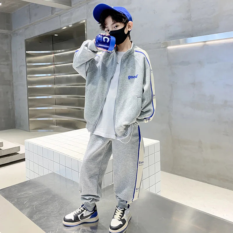 

New Spring Autumn Kids Tracksuits Teenage Boys Coat + Sweatpants 2pcs Set Child School Casual Clothing Suit 5 7 9 11 13 14 Years