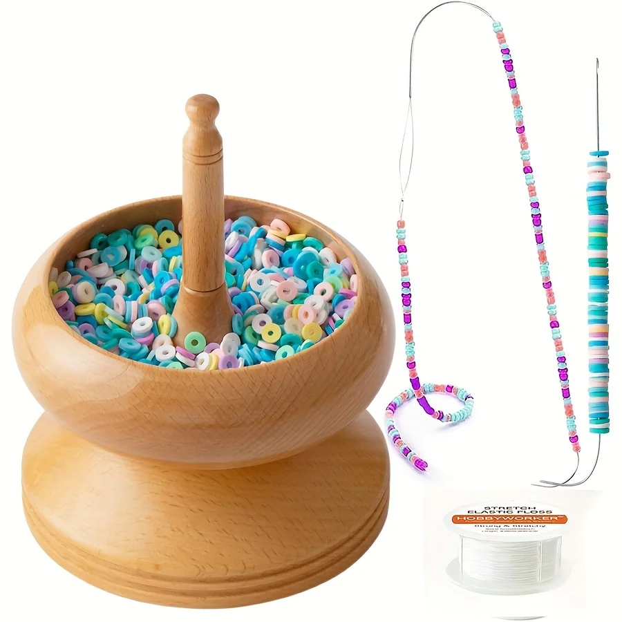 

Xuqian Clay Bead Spinner Kit with 2pcs Bead Spinner Needles 8m Elastic Cord for Clay Beads Seed Beads Bracelet Gifts Making