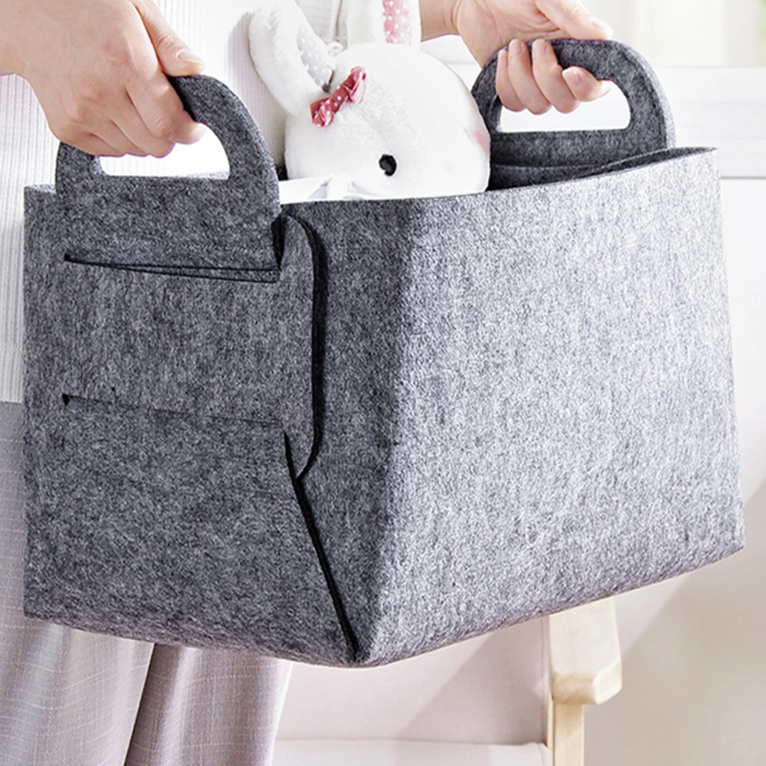 Wool Felt Storage Basket, Thicken Fabric, Foldable, Oversized Capacity