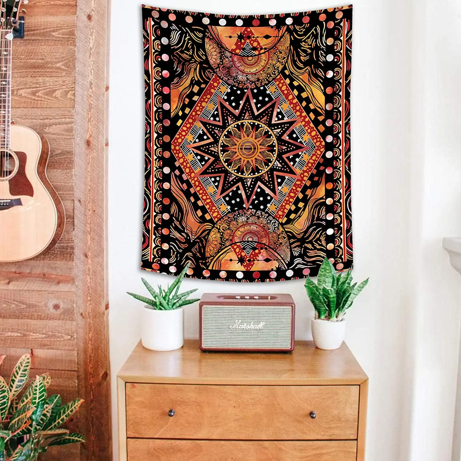 Orange Sun and Moon Tapestry Wall Hanging Indie Hippie Mandala Cool Wall Tapestries Aesthetic Tapestry for Bedroom Living Room tapestry decor