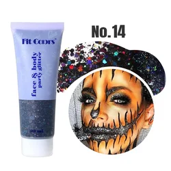 Vibrant 20 - Color High Shine Glitter Gel 50ml - Waterproof Sparkling Makeup for Face, Body, Nails, and Hair (14 Black)