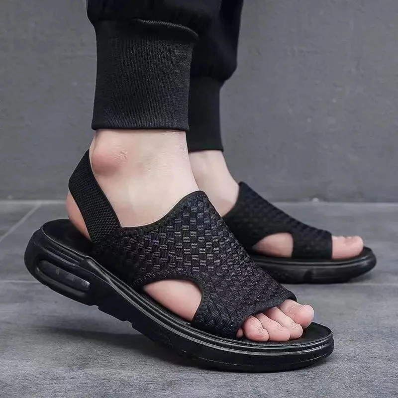 Fashion Men's Casual Outdoor Beach SandalsBeach Sandal Round Toe Air Cushion Mesh Flat Slippers Outdoor Lightweight Shoes