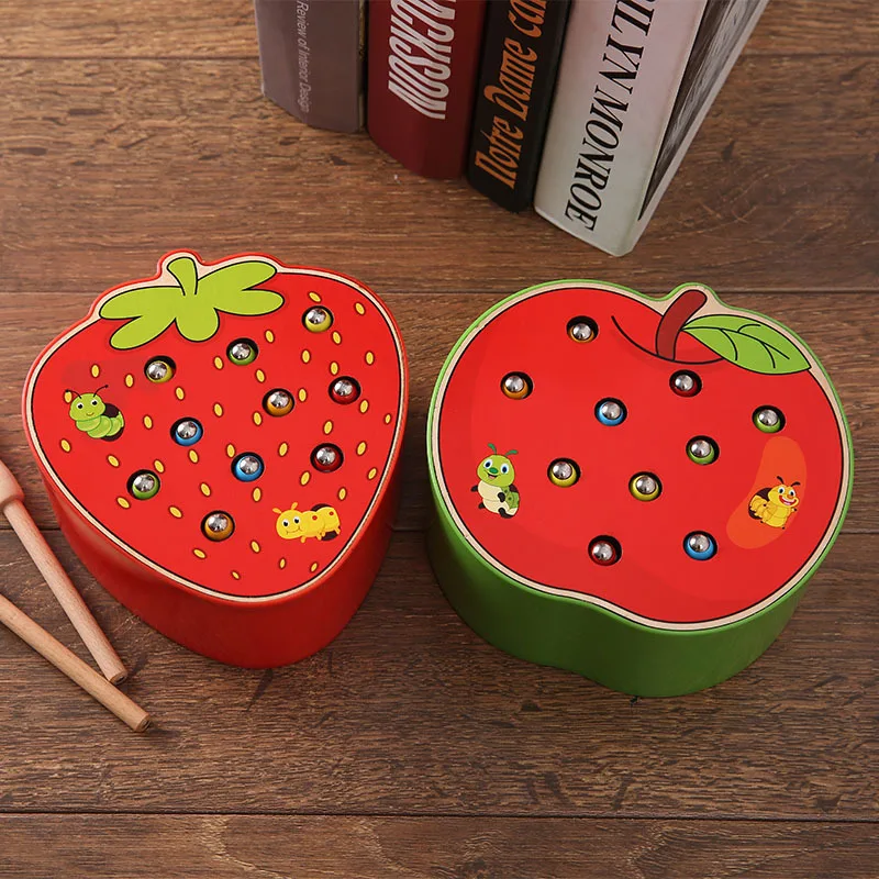 

Детские игрушки Деревянная головоломка для раннего детства развивающие игрушки Монтессори Магнитная клубника яблоко ловить червь Игра цвет когнитивный