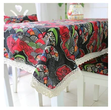 

Cotton Linen Tablecloths, Waterproof Table Covers Geometry Fans Pattern Red Dining Table Coffee Table Deco