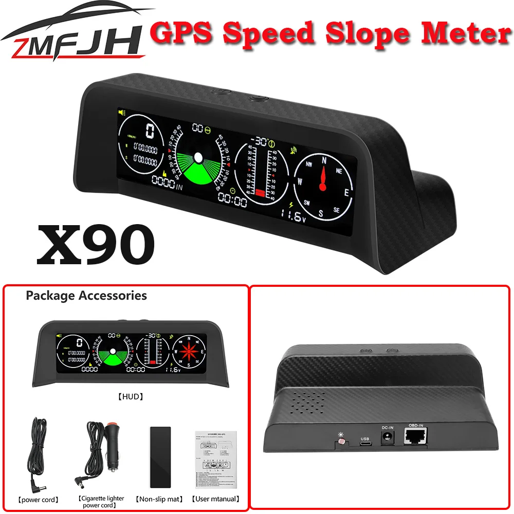 AX90DigitalGPSSpeedometerHUDHeadUpDisplayMPHKMHInclinometer