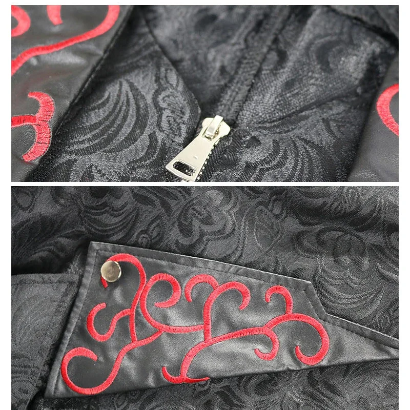 New Medieval Halloween Retro Patchwork Jacket Punk Gothic Tuxedo Trench Coat Folding Collar Hooded Leather Coat Assassin Costume