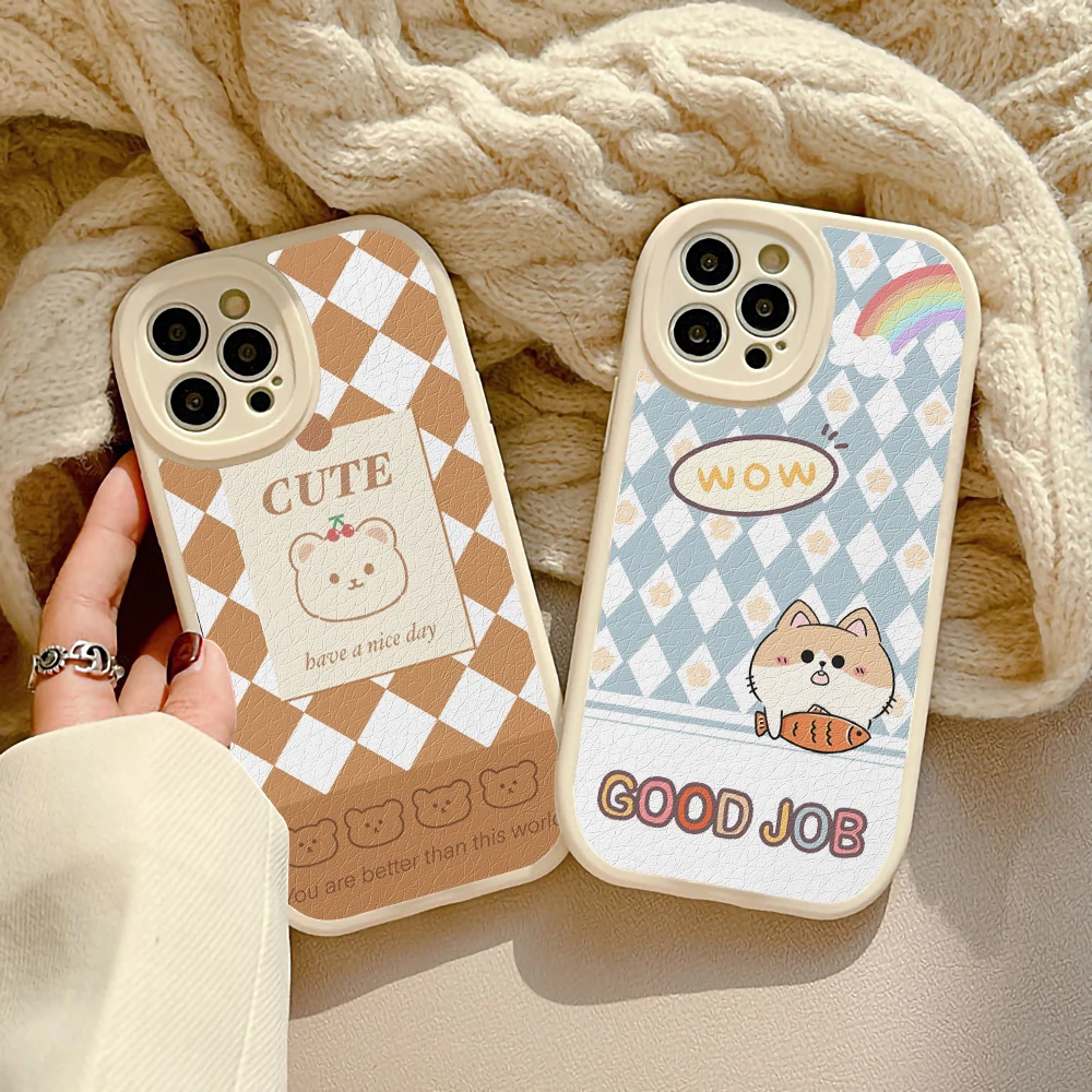 

Cartoon Phone Case For iPhone 14 11 13 12 Pro Max XR 7 8 14 Plus X XS Max SE 2020 Soft Silicone Lens Protection Cute Bear Cover