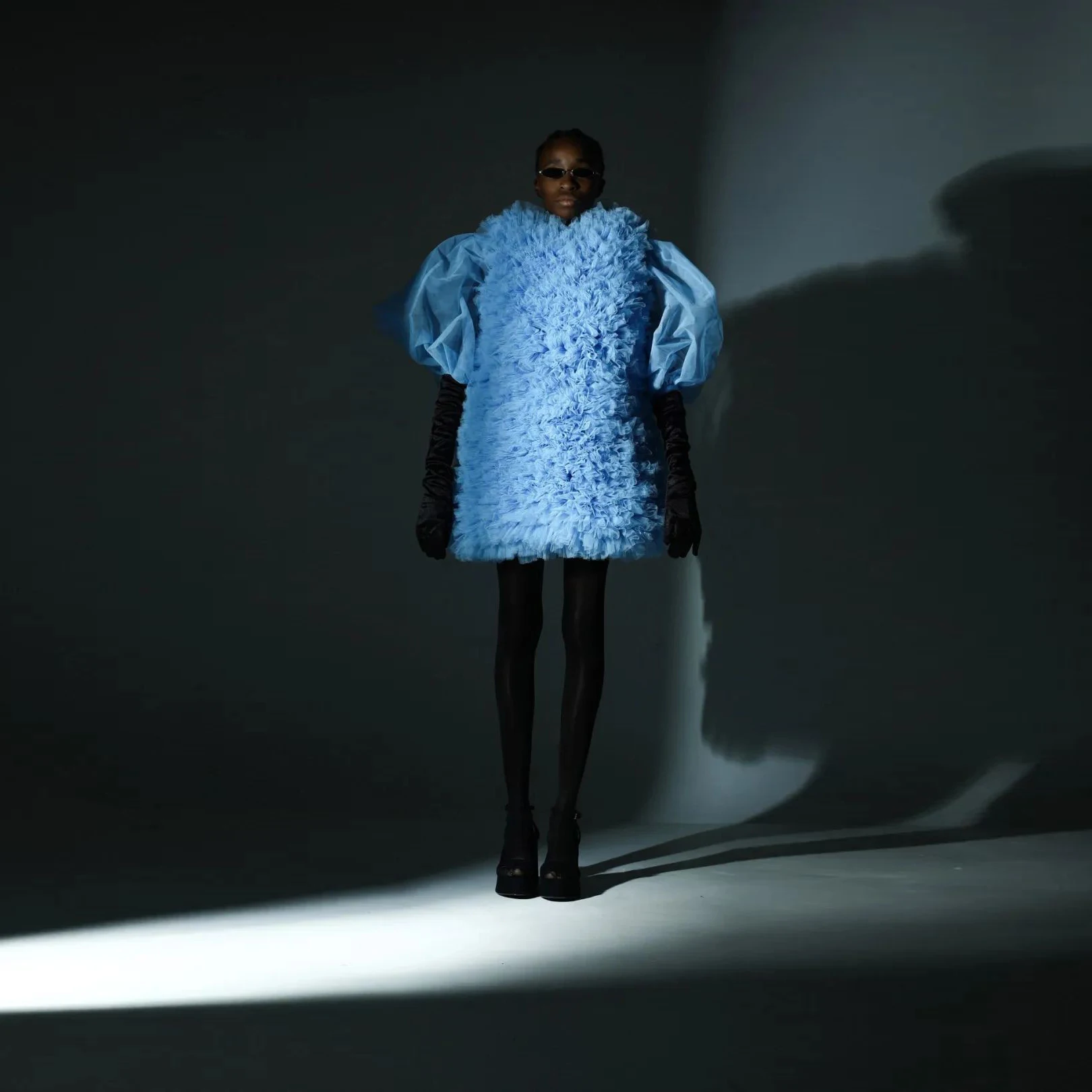 Abito Da Donna Blu Cielo Mini Lunghezza Disegni Speciali Abiti Da Ballo Abiti Da Ballo Volant Sopra Il Ginocchio Maniche A Sbuffo Abito Da Ballo A Str