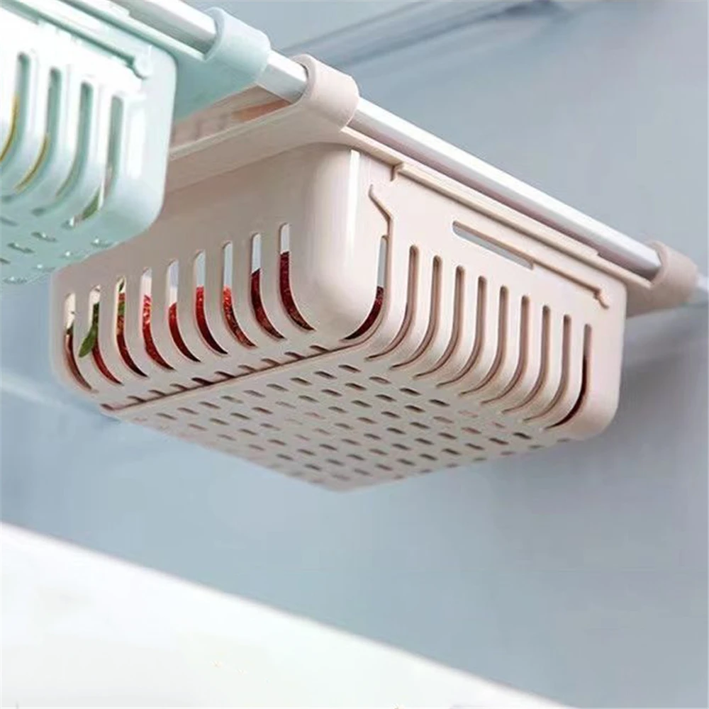 Household Organizer Fridge Fruit Storage Box Extendable Refrigerator Storage Shelf Holder Pull-out Drawer Kitchen Accessories