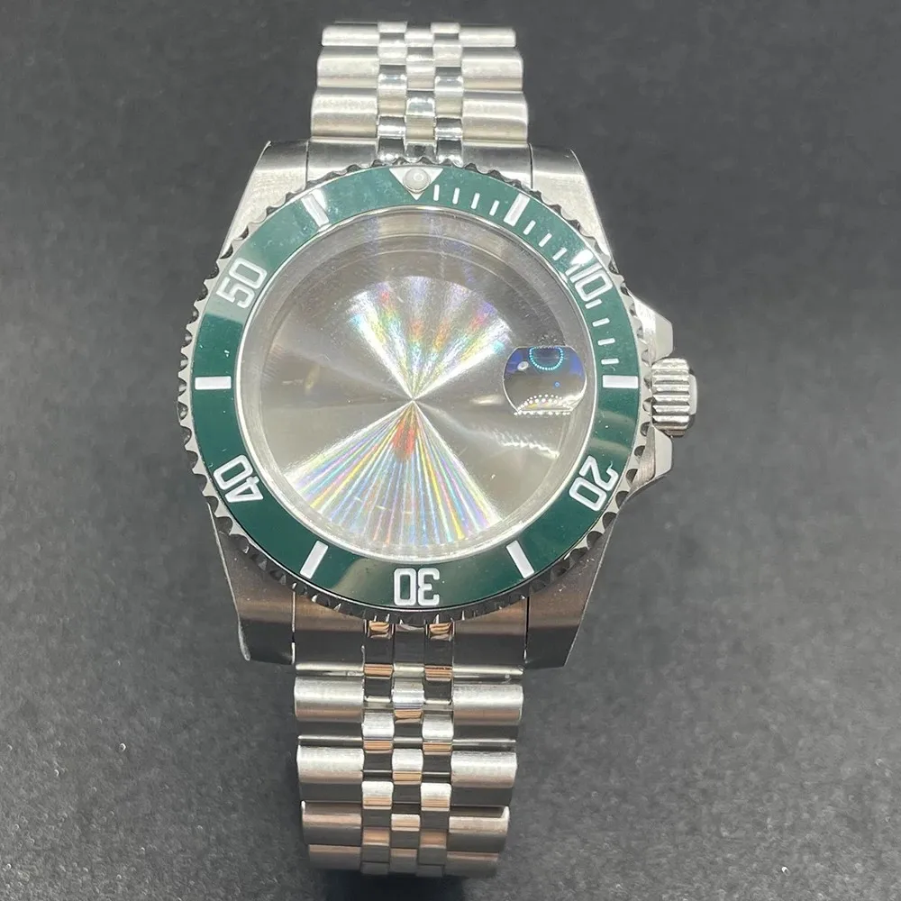 Elegant 40MM Stainless Steel Watch Case with Solid Bracelet and Glide Lock Clasp
