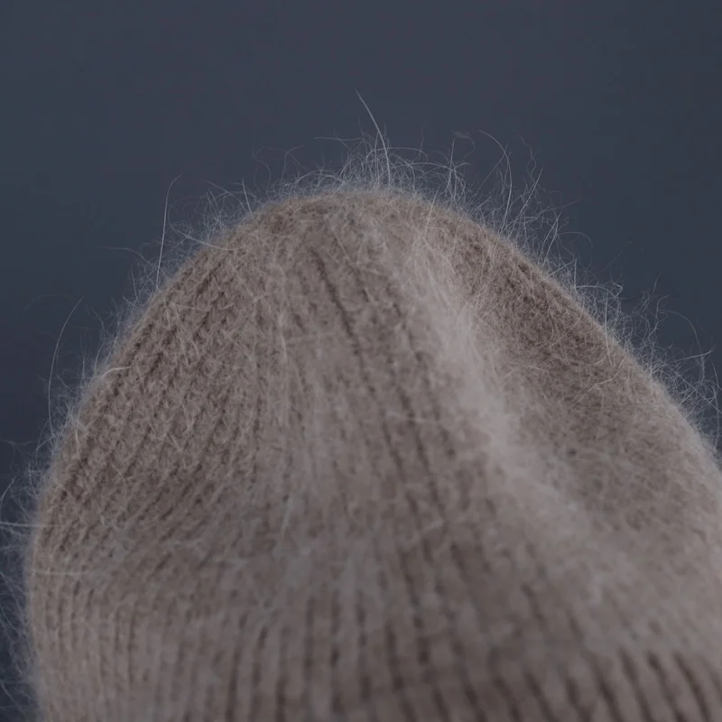 Winter rabbit fur fluffy knitted hat warm angora beanie hat for women girls soft warm ski snow outdoor knitted wool