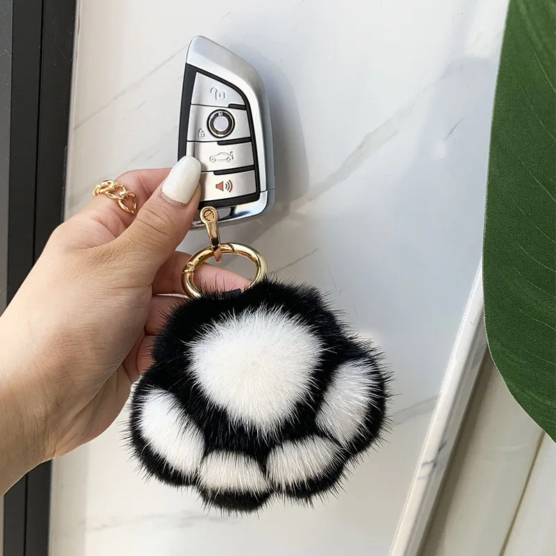 Women Cat Claw Faux Fur Key Chain Charm for Party Gift
