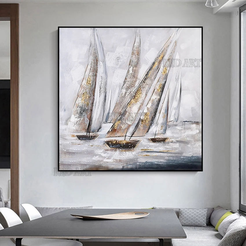 

Hotel Room Decor Abstract Sailing Boat Unframed Canvas Oil Painting Wall Poster Art Hand Painted Texture Nordic Knife Art