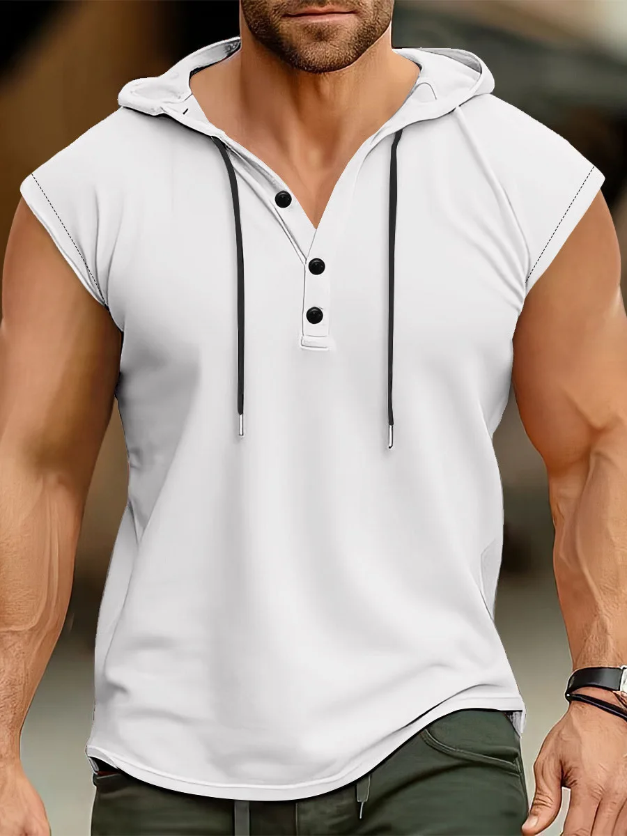 Summer men's vest Europe and the United States men's hooded jumper casual sports thin breathable vest