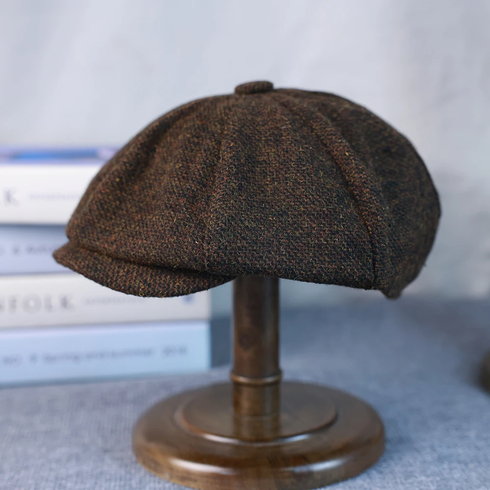 Neue Vintage Herren-Woll-Zeitungsjungenmütze, braun, grün, für Damen und Herren, Baskenmütze, klassische achteckige Wollmütze, lässiger Gatsby-Flachhut 003 – Detail 9
