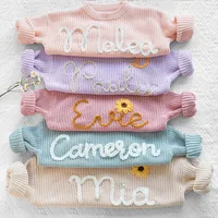 Nouveau nom personnalisé enfants vêtements filles garçons personnalisé bébé chandails à la main ligne épaisse broderie enfants pull tricoté 3