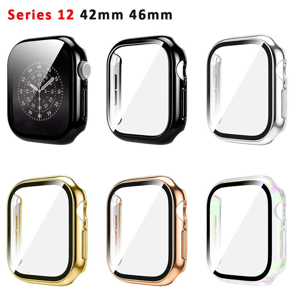 Premium Tempered Glass Case with Screen Protector Cover for Apple Watch - Bumper Accessories