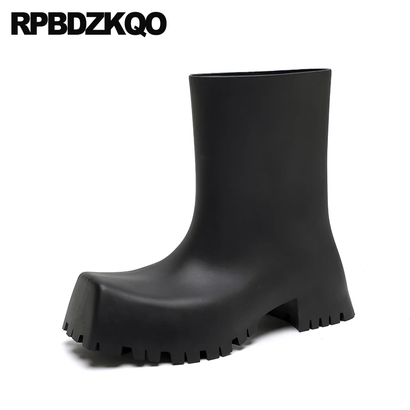 

Mid Calf Jelly Candy Rain Boots Rainboots Pvc Celebrity Square Toe Luxury Big Size Chunky Designer Women Shoes Plus Rubber Block