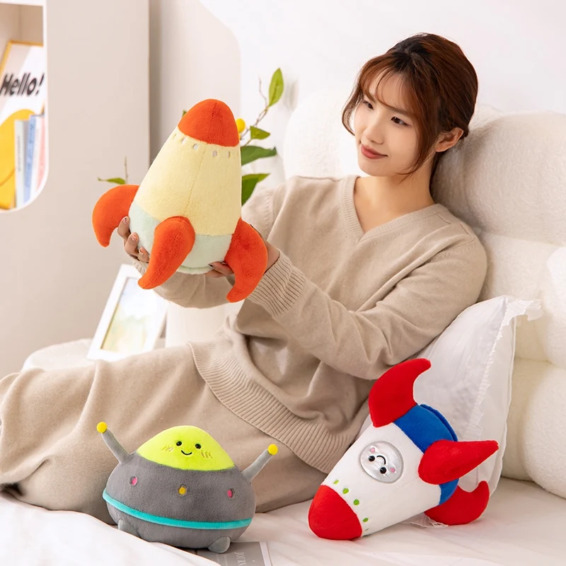 New Sale 18/27cm Plush Rocket Toy Stuffed Spaceship Throw Pillow Soft Decor Birthday Gift Space Discovery Educational For Kids