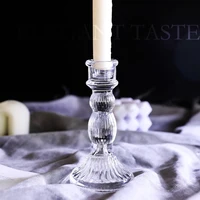 Glass Candle Wick Holder Clear Pillar Table Design Candlestick for Dining Decor 2