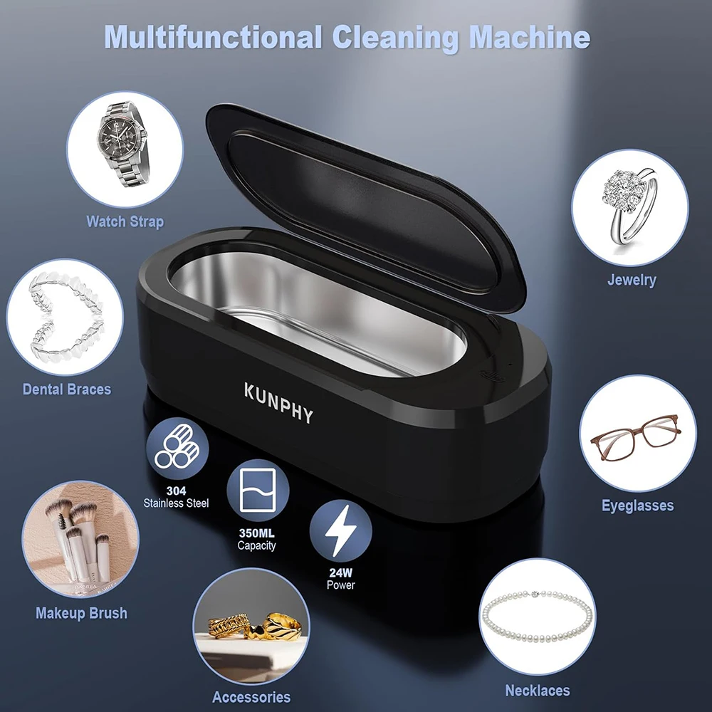 KUNPHY Ultrasonic Jewelry Cleaner 12oz 46KHz Professional Sonic Cleaner with One-Touch Operation Sonic Cleaner for Rings Glasses image 4