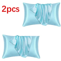 Luxurious Silk Satin Pillowcase - Hair & Skin Beauty Collection, Set of 1 or 2 Pillow Covers - 51×66cm (Sky blue 2pcs)