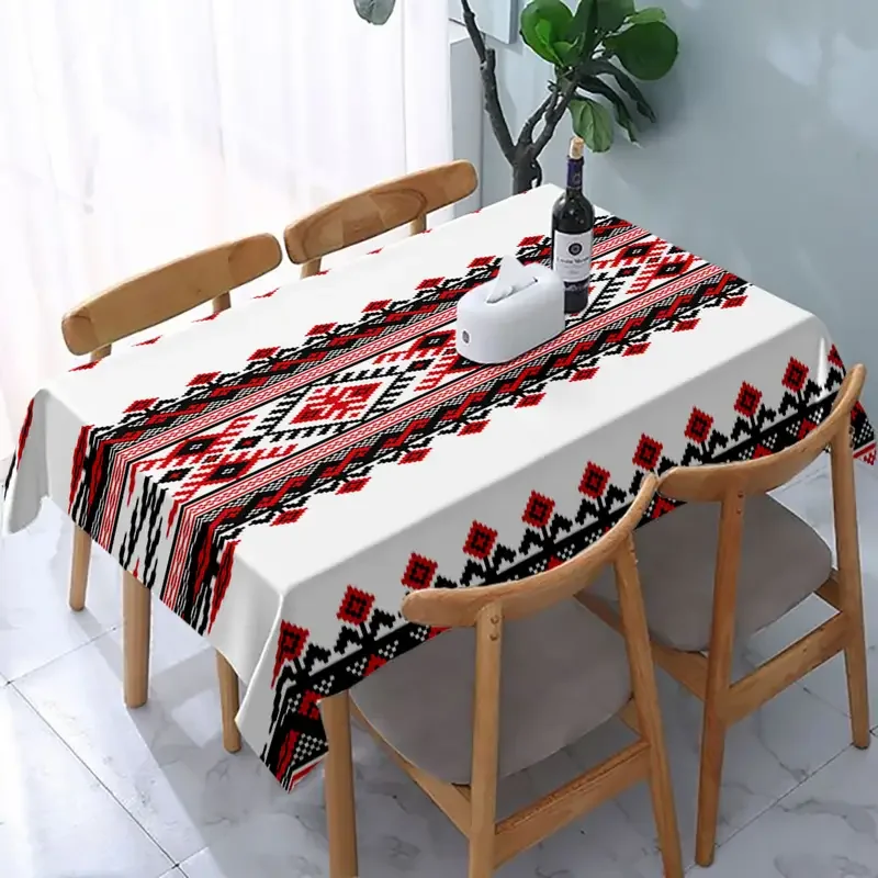 Bohemian Black Red Geometric Printed Rectangle Tablecloth Holiday Party Decor Washable Polyester Table Cloth Kitchen Table Decor - Image 2