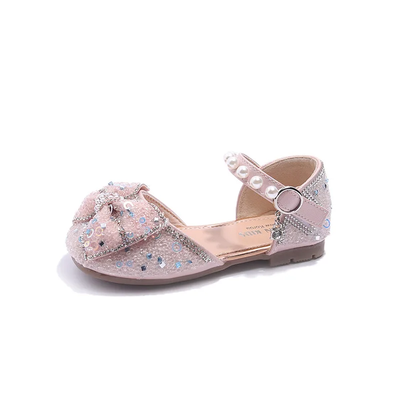 

Princess Girls Party Shoes Children Half Sandals Sequins Flats Shoes Toddler Bowknot Sandals Cover Toe Summer Kids Wedding Shoes