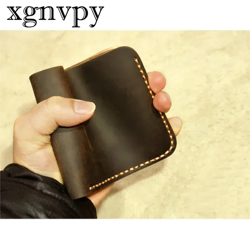 xgnvpy Fashion Genuine Leather Men's Wallet Retro Handcrafted Purse Durable Real Leather Coin Holder for Gentlemen 6