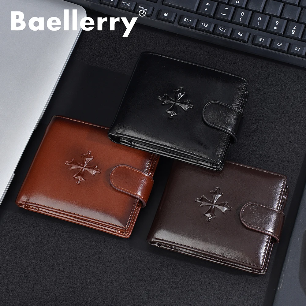 Baellerry Men's Genuine Leather Wallet Short Bifold, Large Capacity Cash Money Organizer with Multiple Card Slots, RFID Blocking