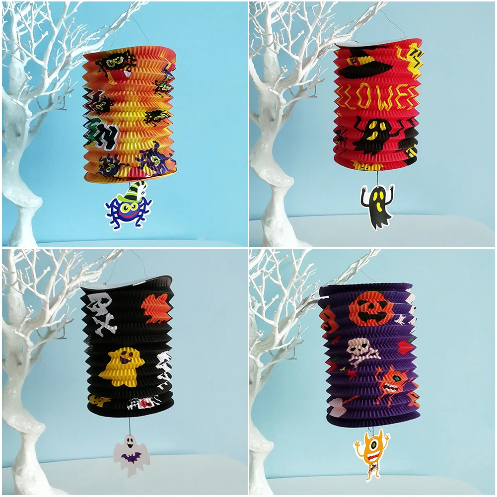 Halloween Paper Lanterns Pumpkin Bat Skull Spider Witch Lantern Haunted House Hanging Pendants Happy Halloween Day Party Decor