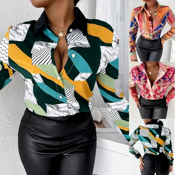 Lady Floral Geometric Printing Shirt