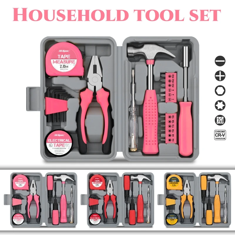 

24Pcs Household Repair Tool Kit Multi-Purpose Hand Tool Set with Storage Case Durable Hammer Screwdriver sleeve Allen Key Set