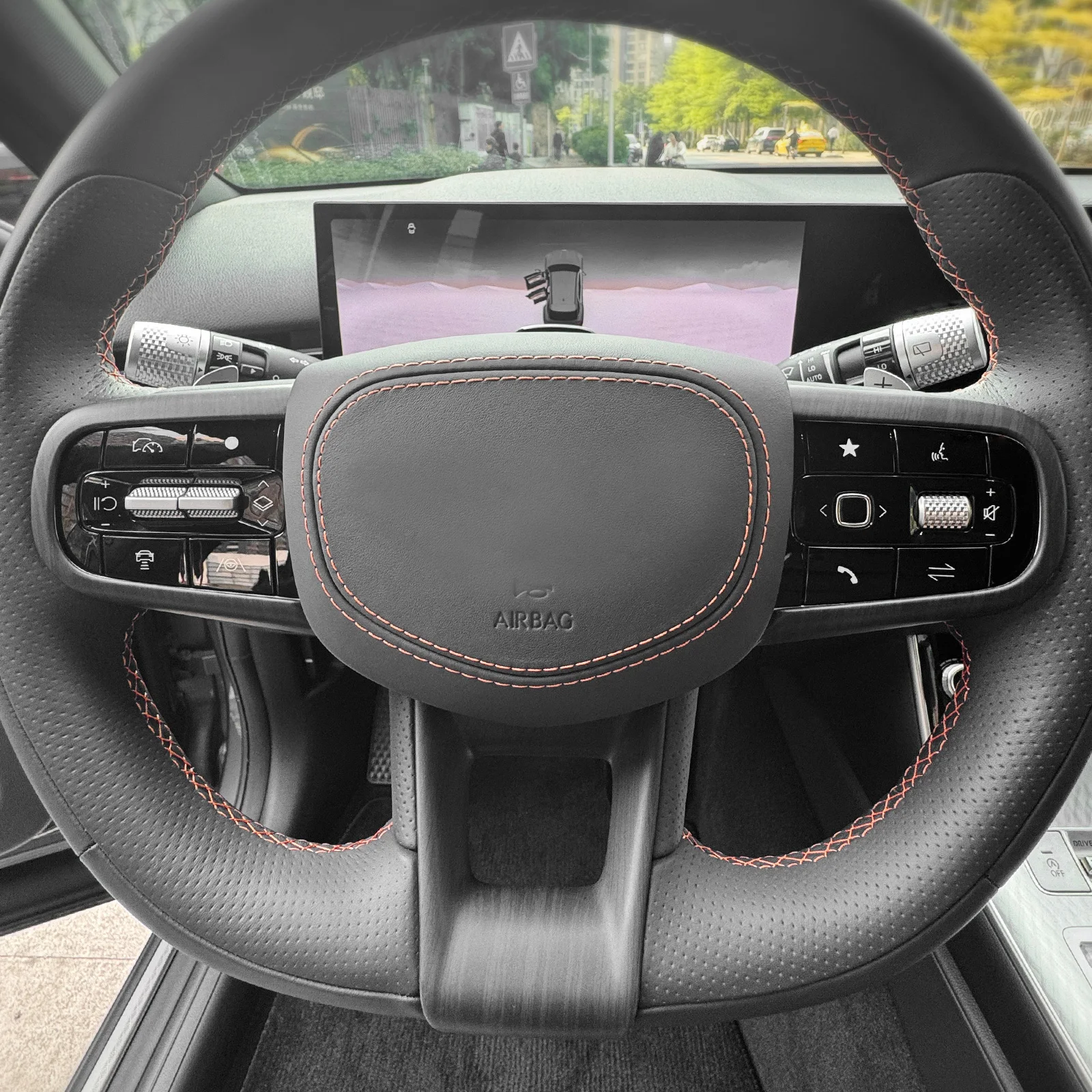 Car Wood Grain Styling Steering Wheel Switch Button Trim Chin Frame Decorative Cover For Genesis GV80 2025 PE Interior Mouldings